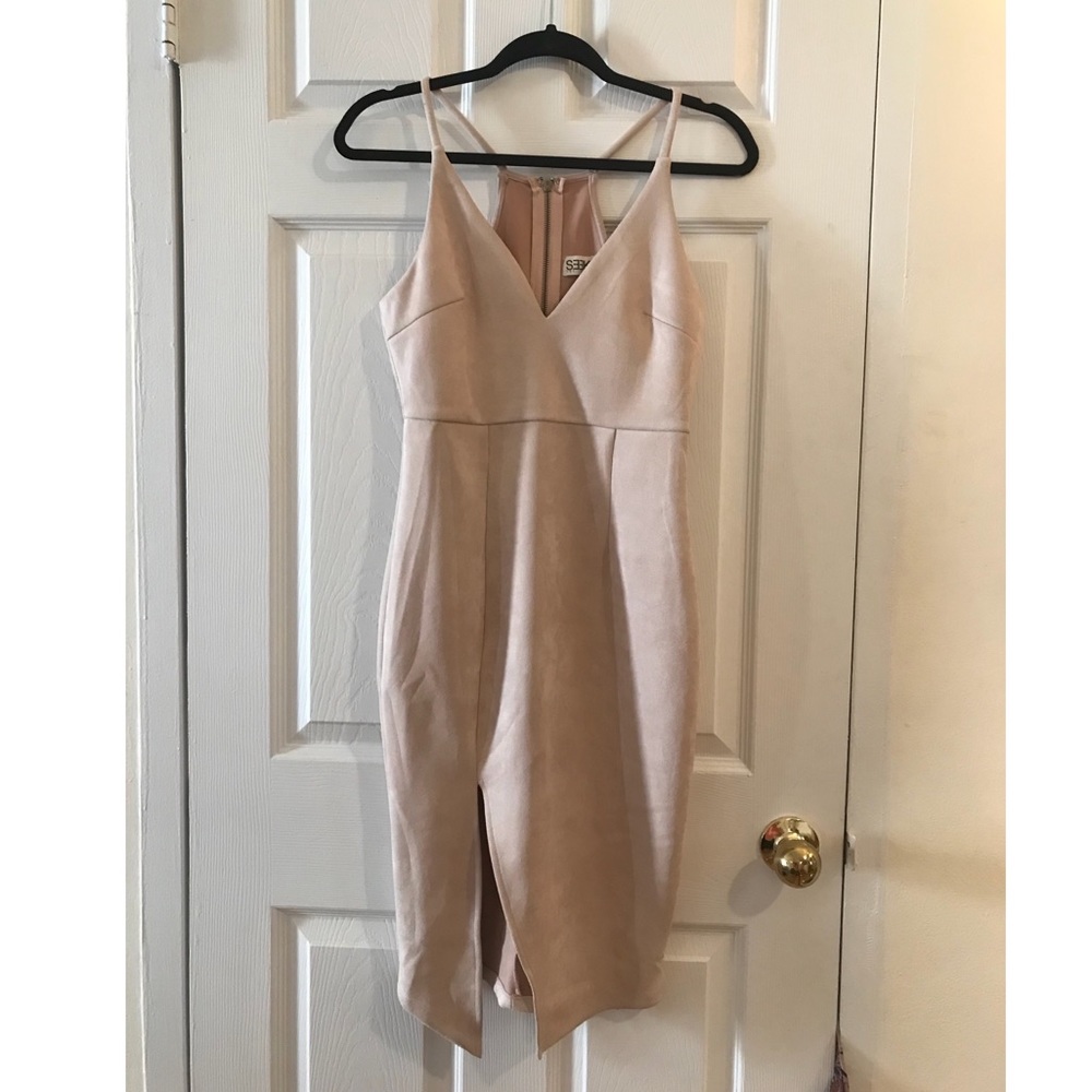 LF / SEEK Light Pink Microsuede Midi Dress - Picture 3 of 5
